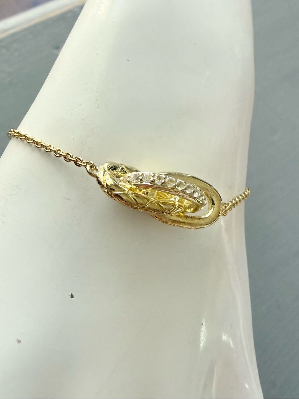 Judith Ripka 14k Gold Clad 925 Sterling  Knot Link Bracelet Crystal Accent NEW